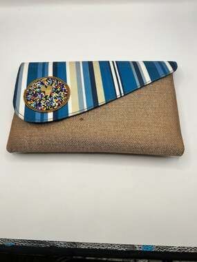 Handmade African Beaded Stripe Jute Clutch Purse with Gold Africa Map Detail